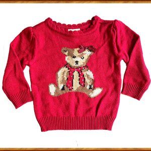 INFANT GIRLS TEDDY BEAR KNIT HOLIDAY SWEATER - 18-24 MONTHS